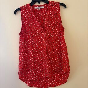 Collective Concepts Red Polka Dot Sleeveless Blouse V Neck Pocket Top Women’s XS